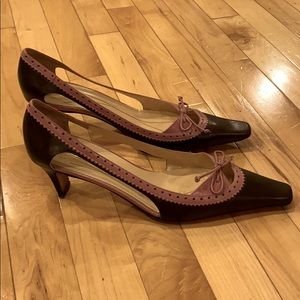 KATE SPADE Chocolate & Pink Kitten Heel Pumps Sz 9
